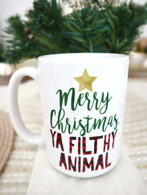 Merry Christmas Ya Filthy Animal Travel Coffee Mug – Turquoise and Tequila